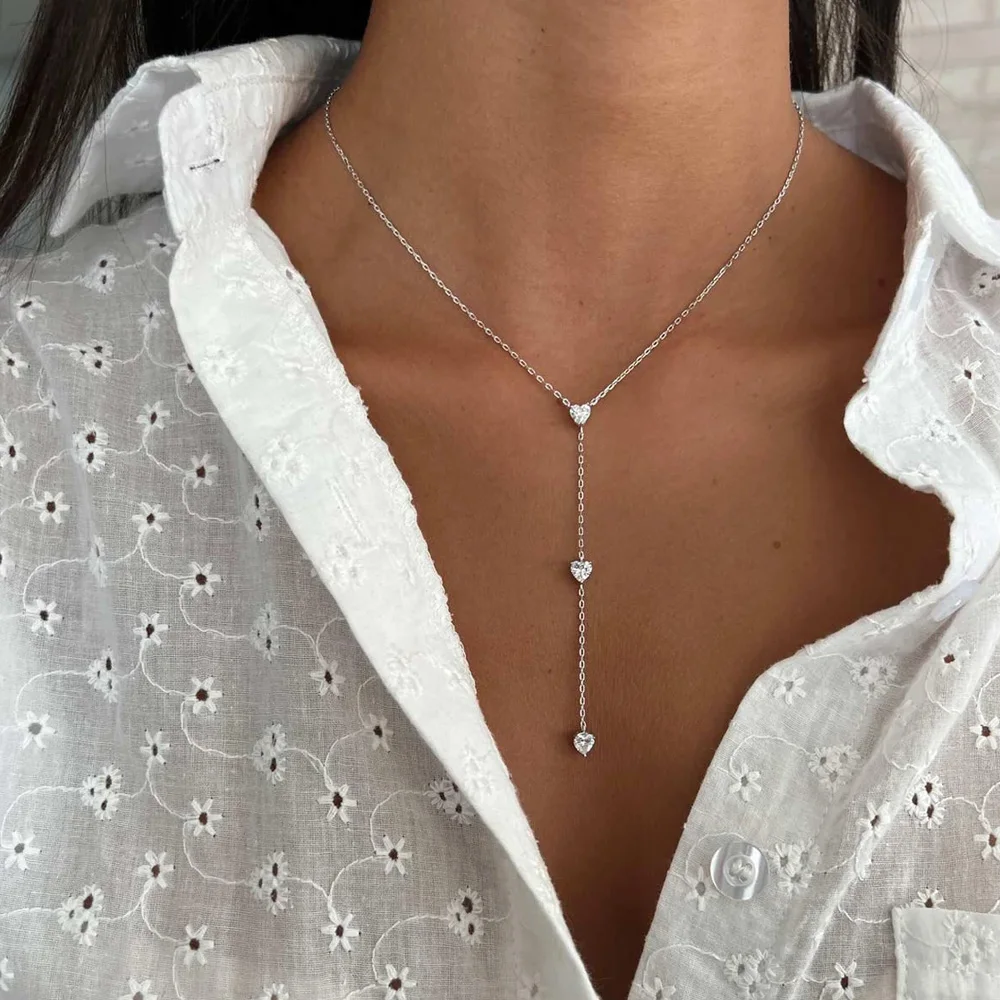 Stonefans Simple Metal Chain Heart Necklace Crystal Jewelry for Women Fashion Y Shape Neckalce Thin Chain Choker Accessories