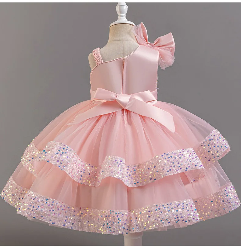 HETISO Sequin Tulle Dress For Girls Toddler Kids Layers Lace Birthday Formal Party Bow Ball Gown Sling Bow 2-6 Years