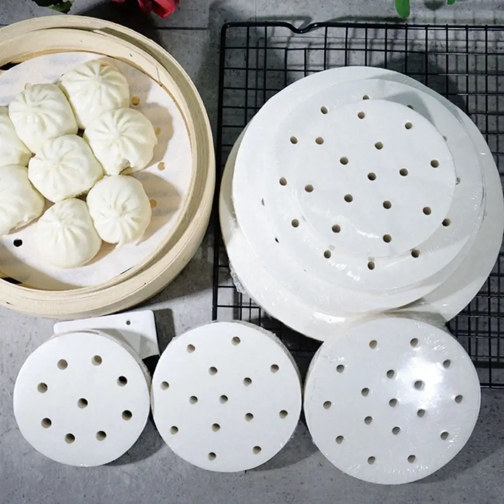 100Pcs Durable 4/5/6/7/8in Steamer Paper Disposable Round Buns Pastries Non-stick Paper Buns Pad Paper Kitchen Cooking Tools
