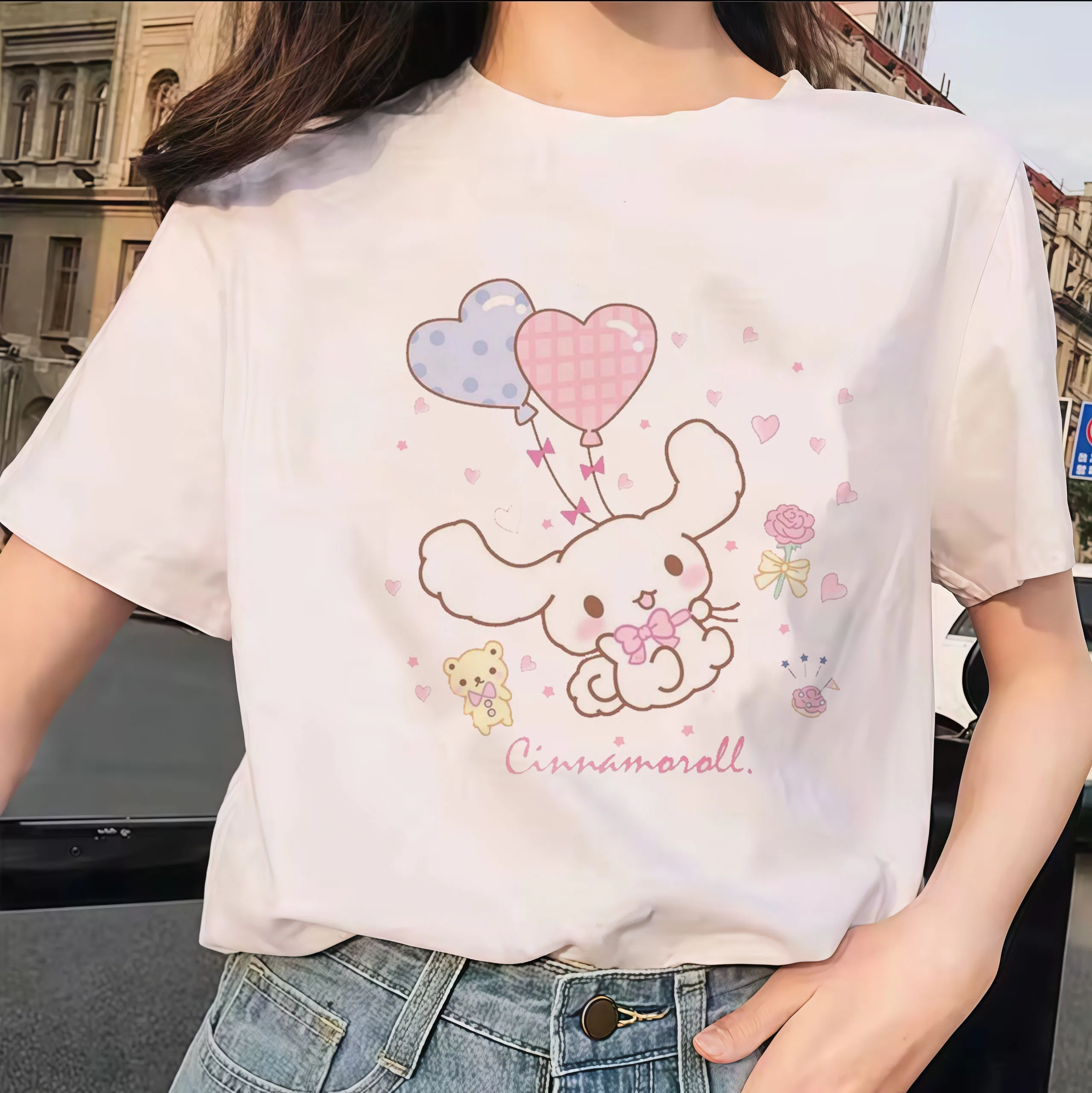 

Cute Cartoon Sweet Cinnamoroll Women's T-shirt Sanrio Clothing Cotton Casual Fashion T-shirt Summer Top Shirt Women's Clothing