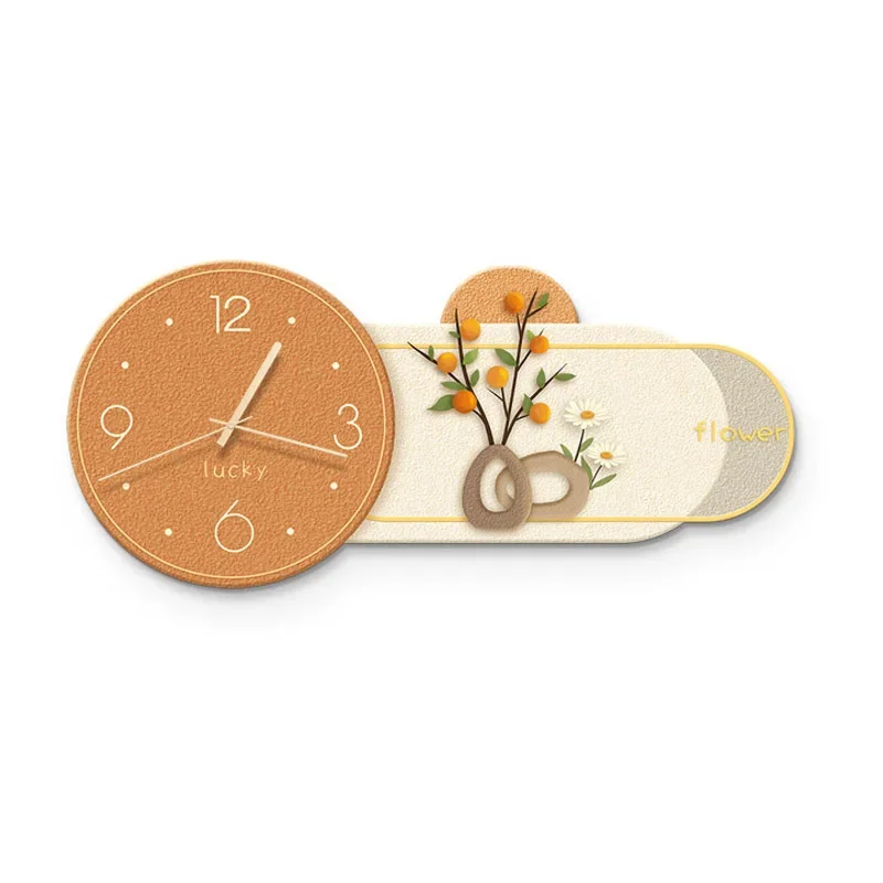 

Cream wind restaurant clock decorative painting green plant wall clock living room hanging painting light luxury high sense dini