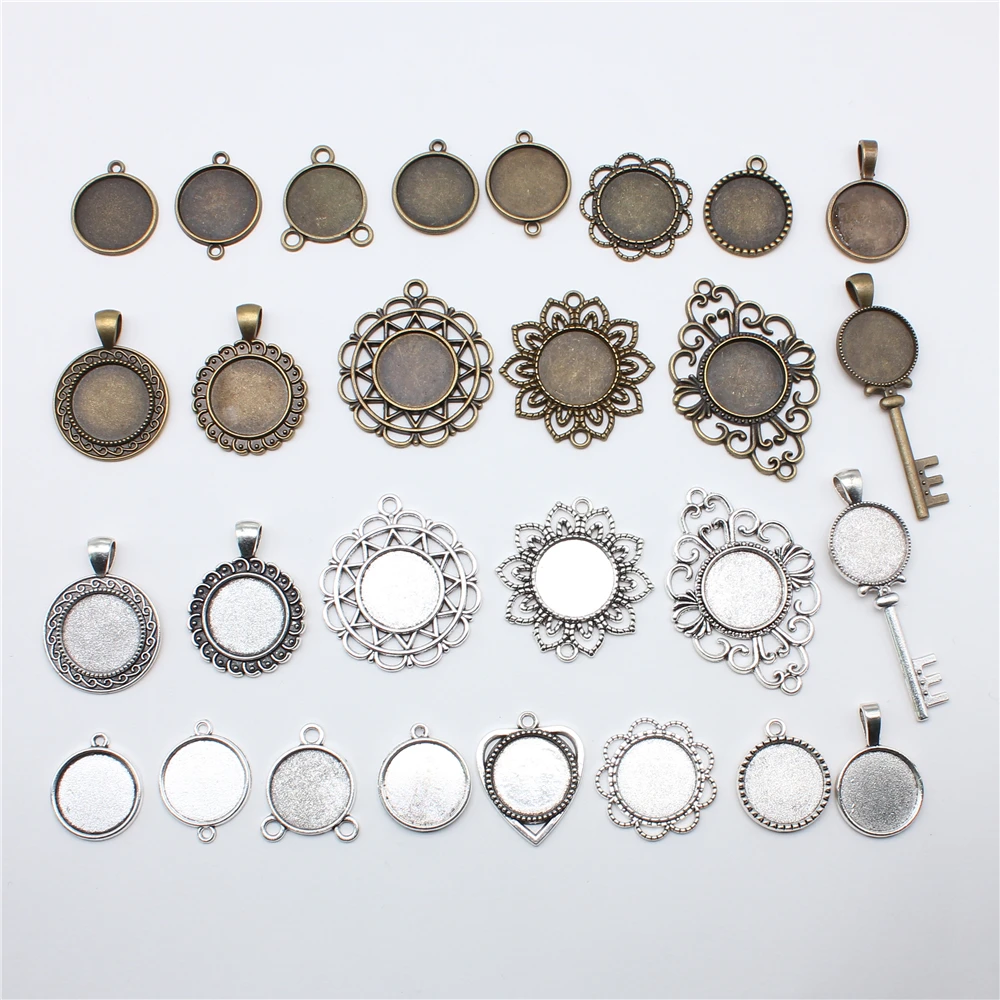 10pcs 18mm Inner Size Antique Bronze Color Antique Silver Plated Cameo Cabochon Base Setting Charms Pendant