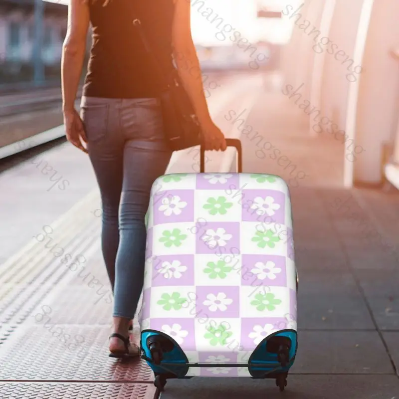 Travel suitcase protective case, suitcase cover, elastic protection, washable Luggage cover, 18-32 in Checkerboard Flower