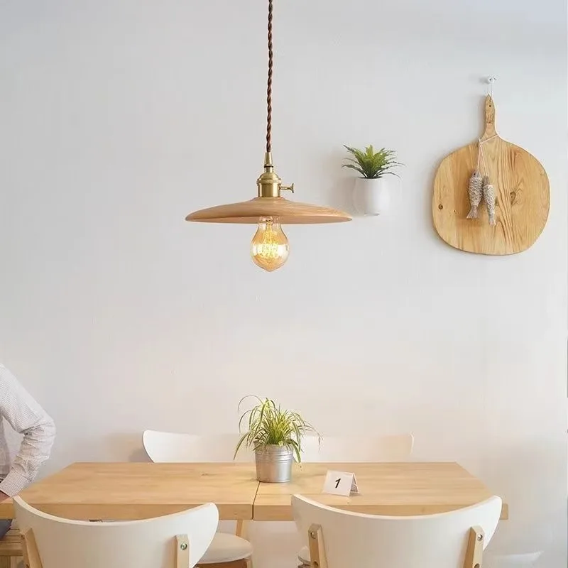 Creative Japanese Wabi Sabi Solid Wood Pendant Ceiling Light for Bedroom Living Room Bar Tea Room