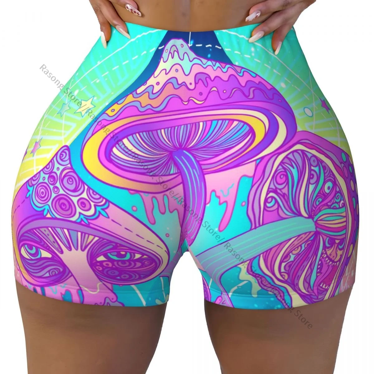 Sexy tight hip sports shorts Magic Mushrooms With Sacred Geometry fitness women's comfortable yoga shorts