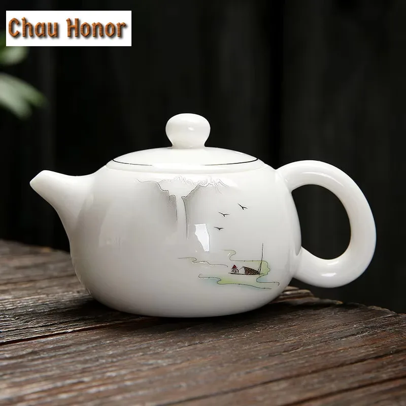 

170ml Mutton Fat Jade Teapot White Porcelain Glaze Colored Bubble Teapot Kung Fu Tea Set Single Pot Ceramic Xishi Pot Customized