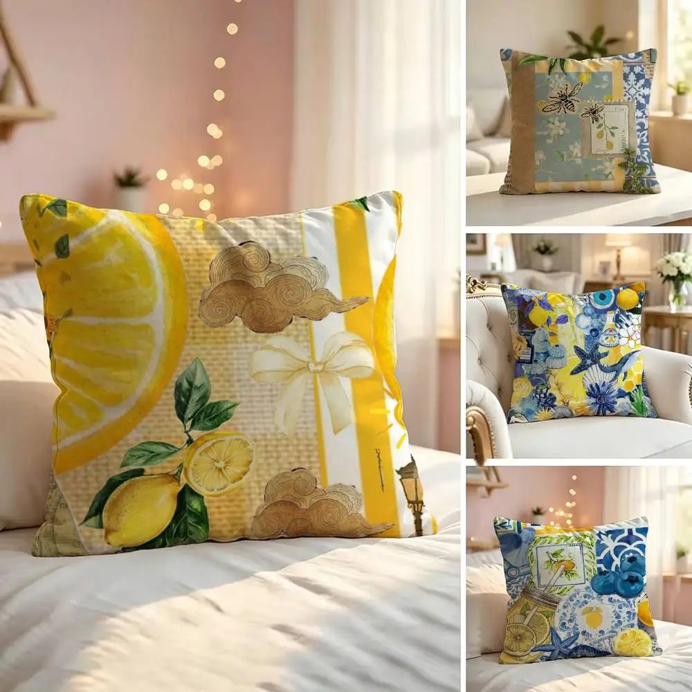 Lemon Mediterranean Pillow Case Sofa Living Room for Bedroom Headboard Backrest Cushion Square Cushion Nap Time