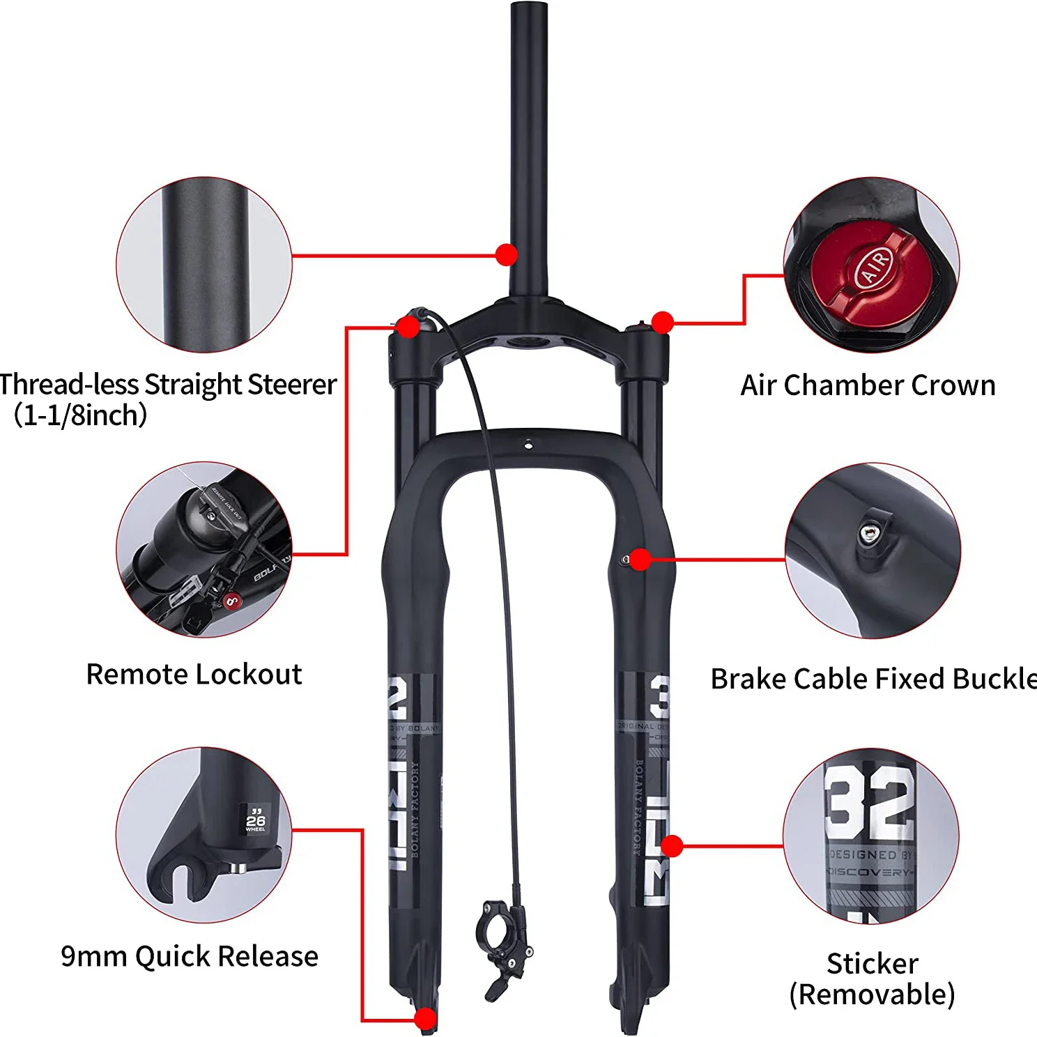 BOLANY Snow Bike rim Suspension fork 20/26inch Aluminum Alloy Air pressure Quick Release Bicycle Fork for fatbike 26x4\