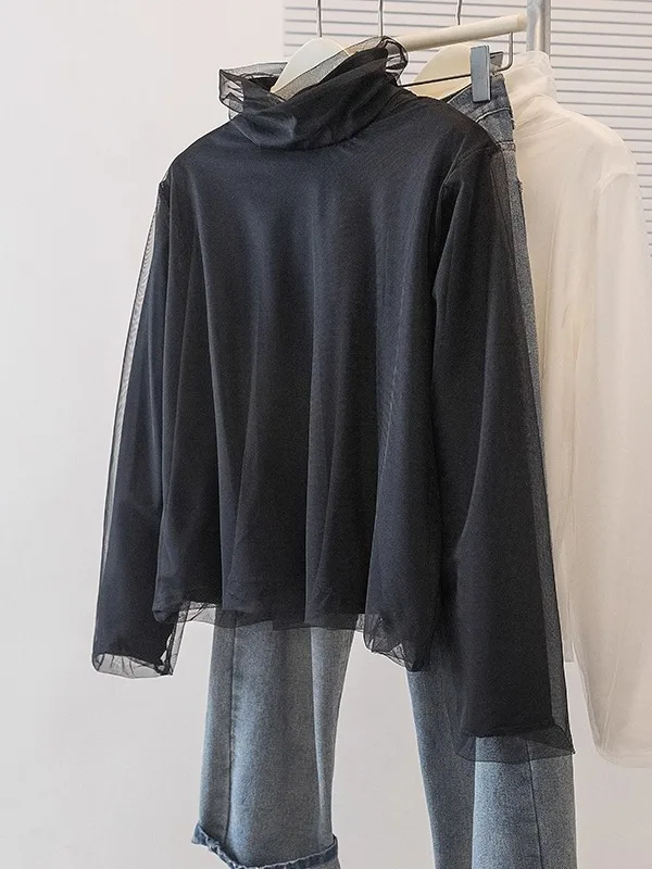 

Женская модная базовая футболка с высоким воротником и длинным рукавом больших размеров для осени и зимы