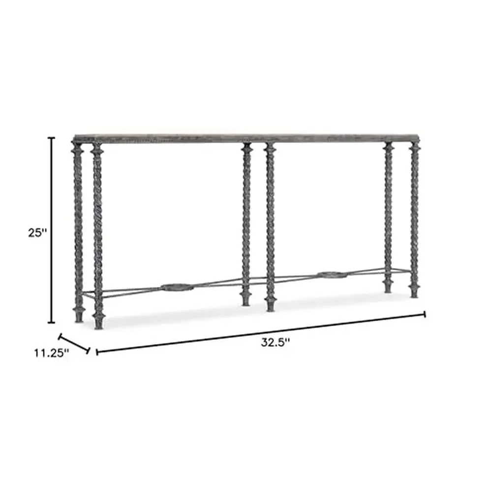 Rectangular Stone Veneer Top Metal Console Table Narrow Depth with Gray Base Metal Frame Object Stone Top 113lbs Weight Metal image 3