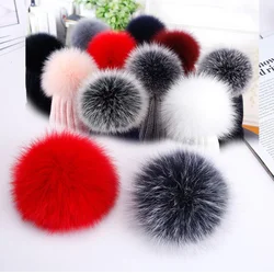 2PC Plush Fox Fur Hairball Hat Pom Pom 10CM DIY Faux Fur Pompom Handmade Fur Pom Poms Balls With Elastic Bands for Bag Clothing