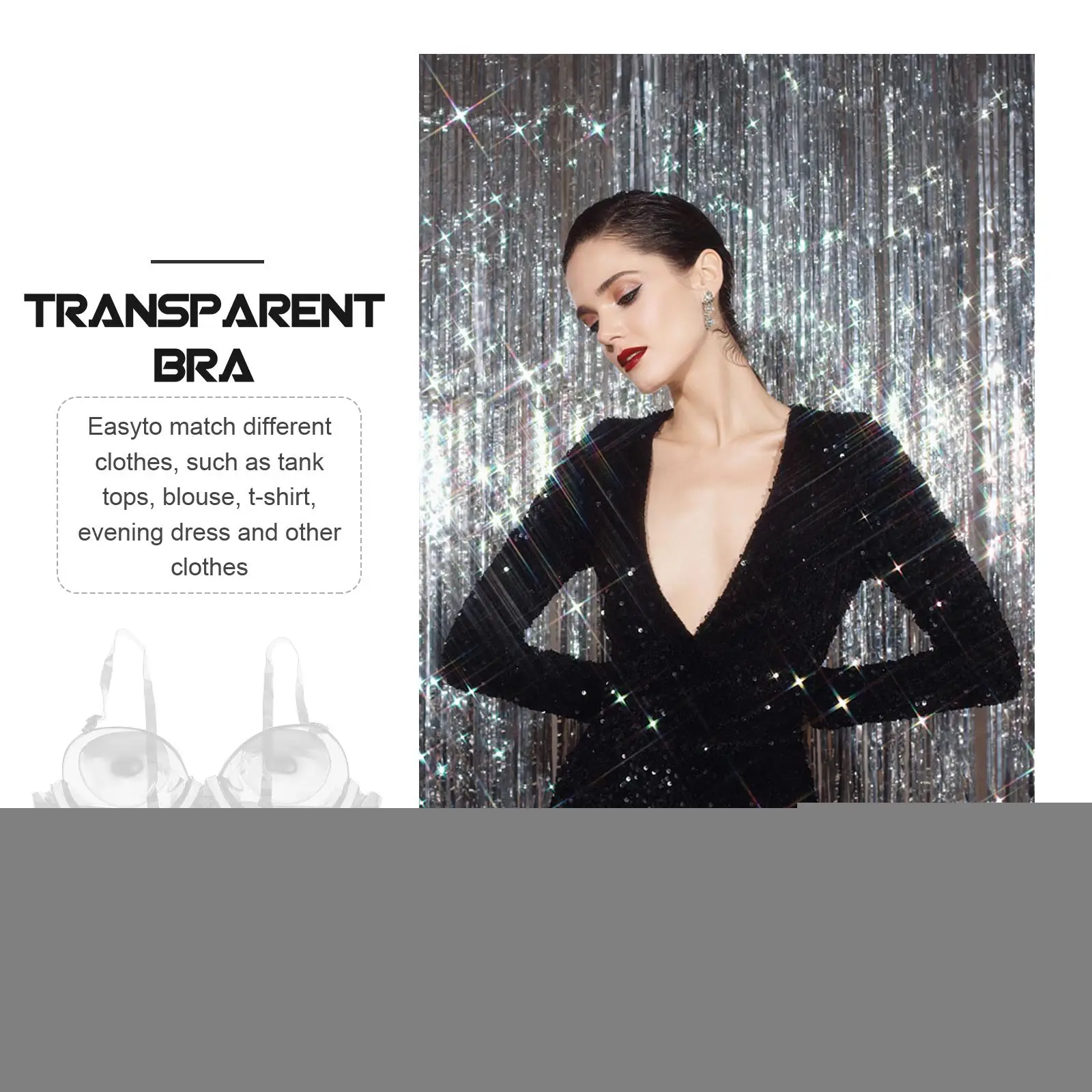 Sutiã sem lavagem roupa íntima transparente uso único alça ajustável transparente elastano invisível ultrafino