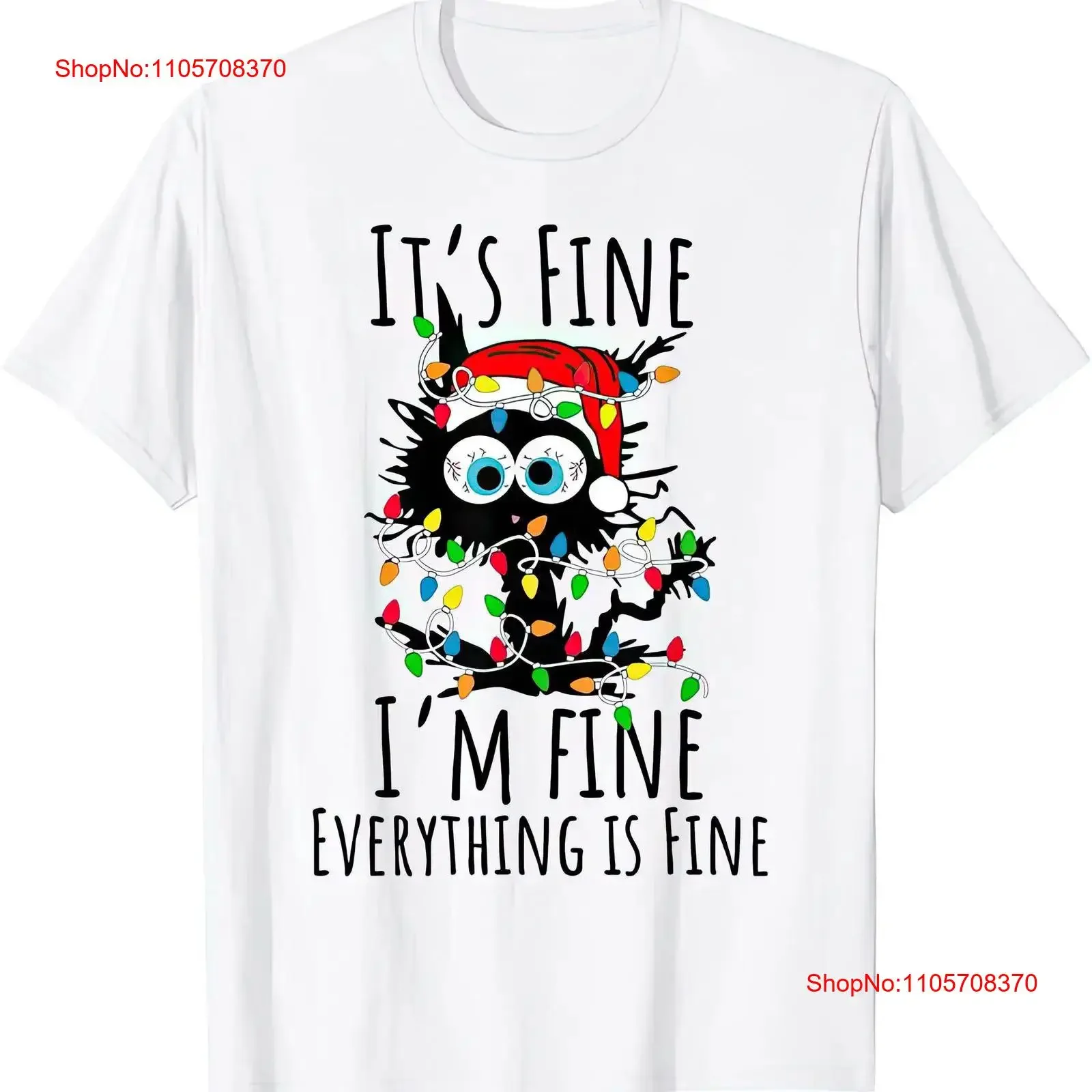 It's Fine I'm Everything Is Christmas Cat Lover T Shirt vintage Washed Unisex graphic Breathable Top For Everyday Wear fashion