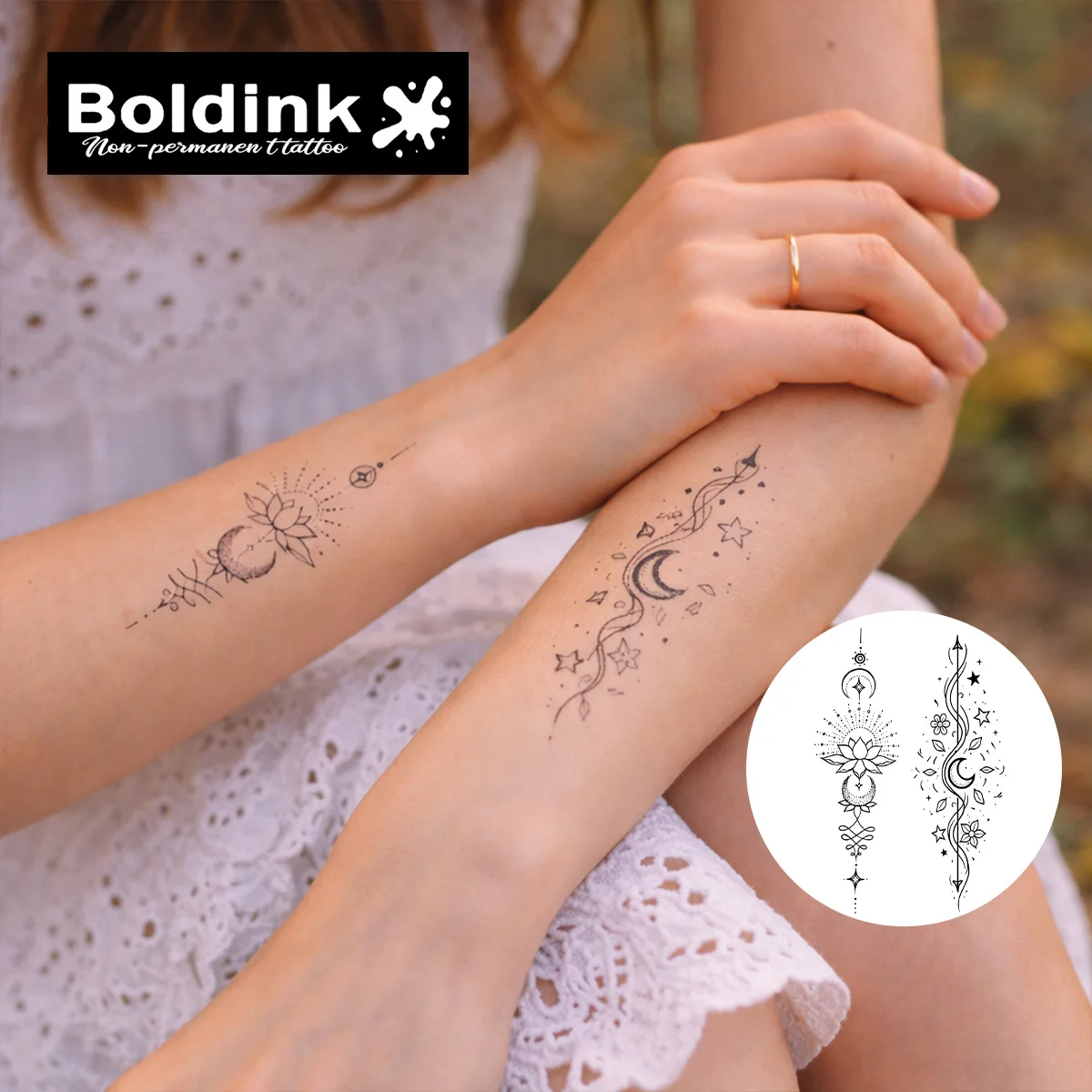 BOLDINK Vertical Celestial Mandala Moisturizing Tattoo Sticker Unisex Fashion Design Easy Apply Waterproof Lasts 1-2 Week