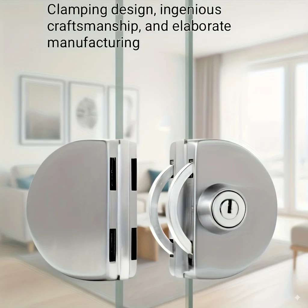 Glass Door Lock Display Cabinet Showcase Locks Stainless Steel Double Door No Need Drilling Anti-Theft Home Door Hardware
