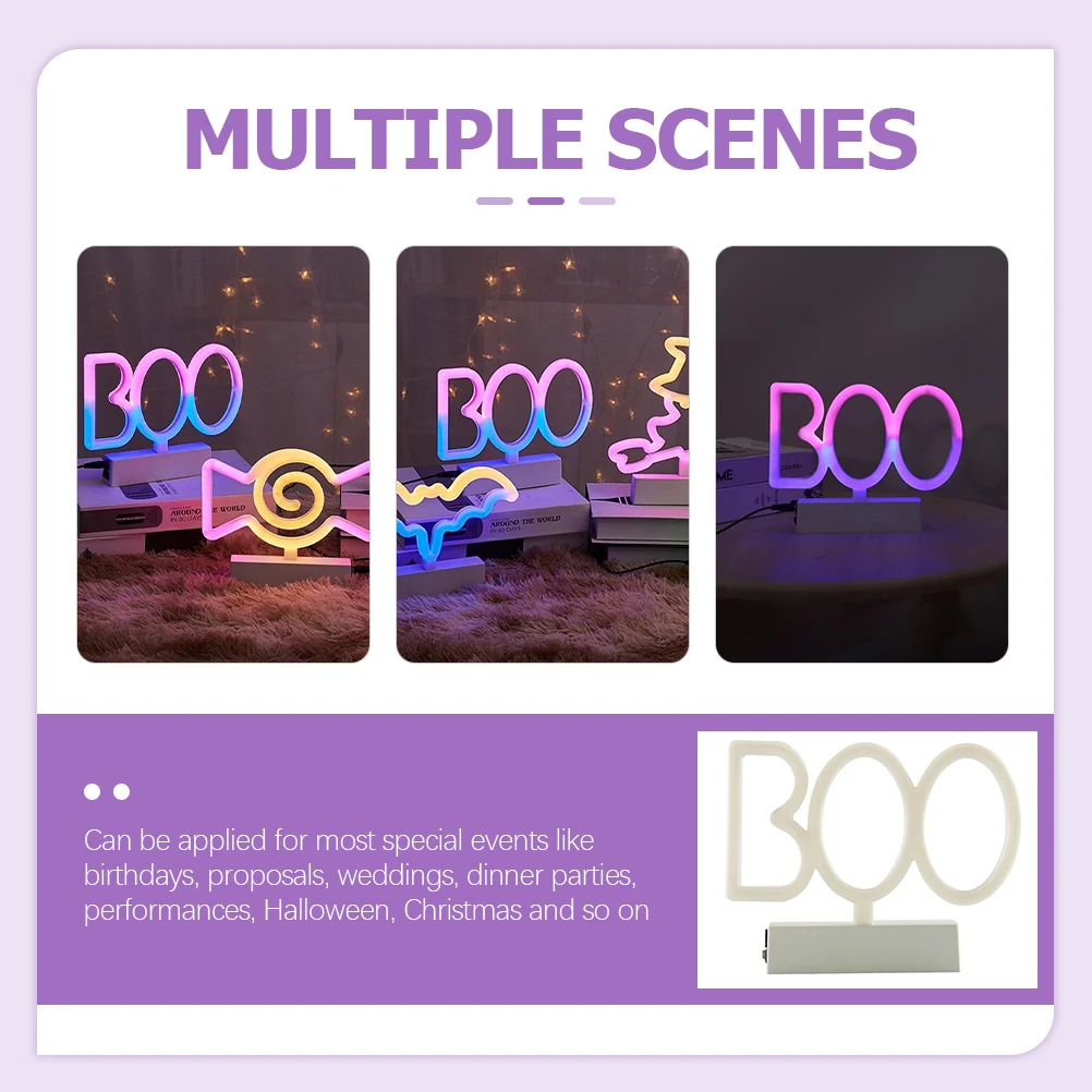 

Неоновая лампа Boo для спальни, светодиодная USB-неоновая лампа для дома, декоративная комната, ночник, атмосферный свет, декор, материал для ПК, легкий вес