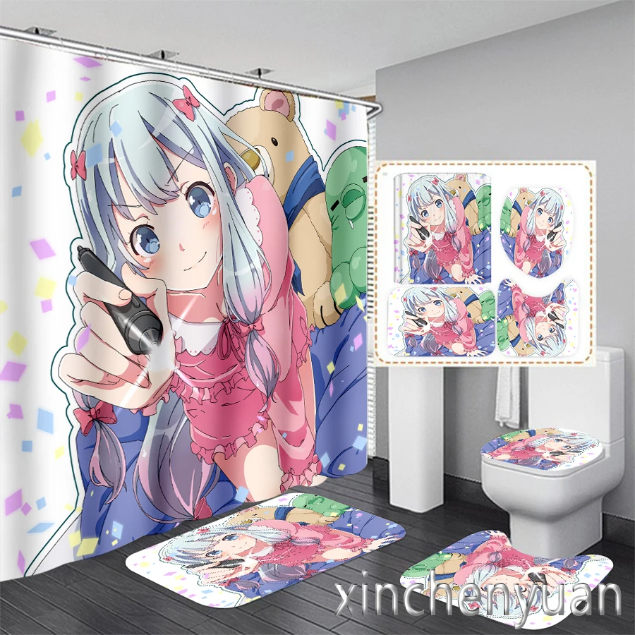 Phechion Nieuwe 3D Print Izumi Sagiri Douchegordijn Waterdicht Badkamer Gordijn Anti-Slip Badmat Set Wc Tapijten Tapijt VR184