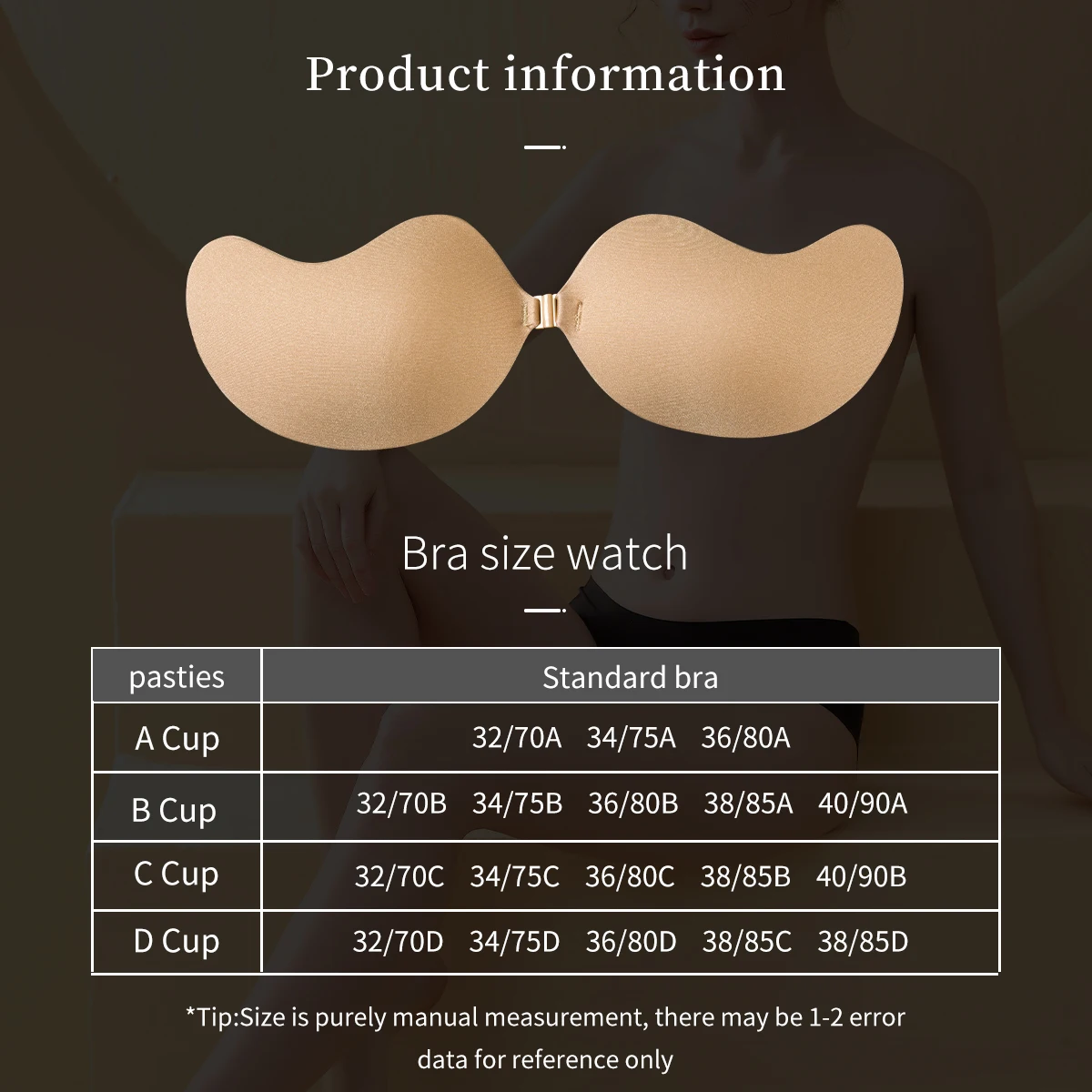 1 Mango Bra Silicone Invisible Strapless Chest Patch, Lightweight and Breathable Gathered Front Button Chest Patch