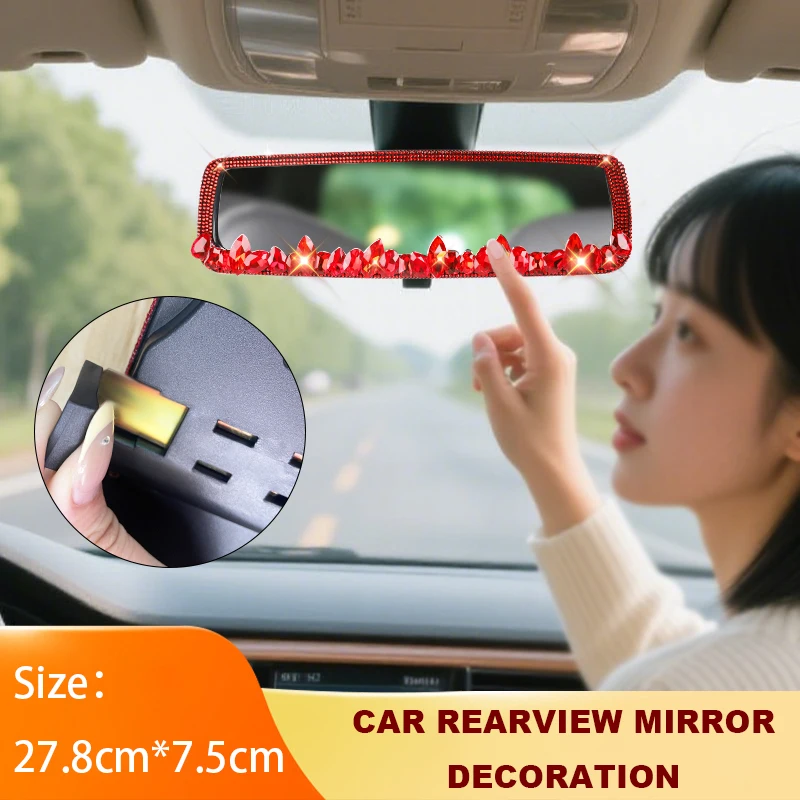 1PCS Universal Car Rearview Mirror Decoration Crystal Rhinestones Design Reverse Glass Mirror Auto Interior Accessories
