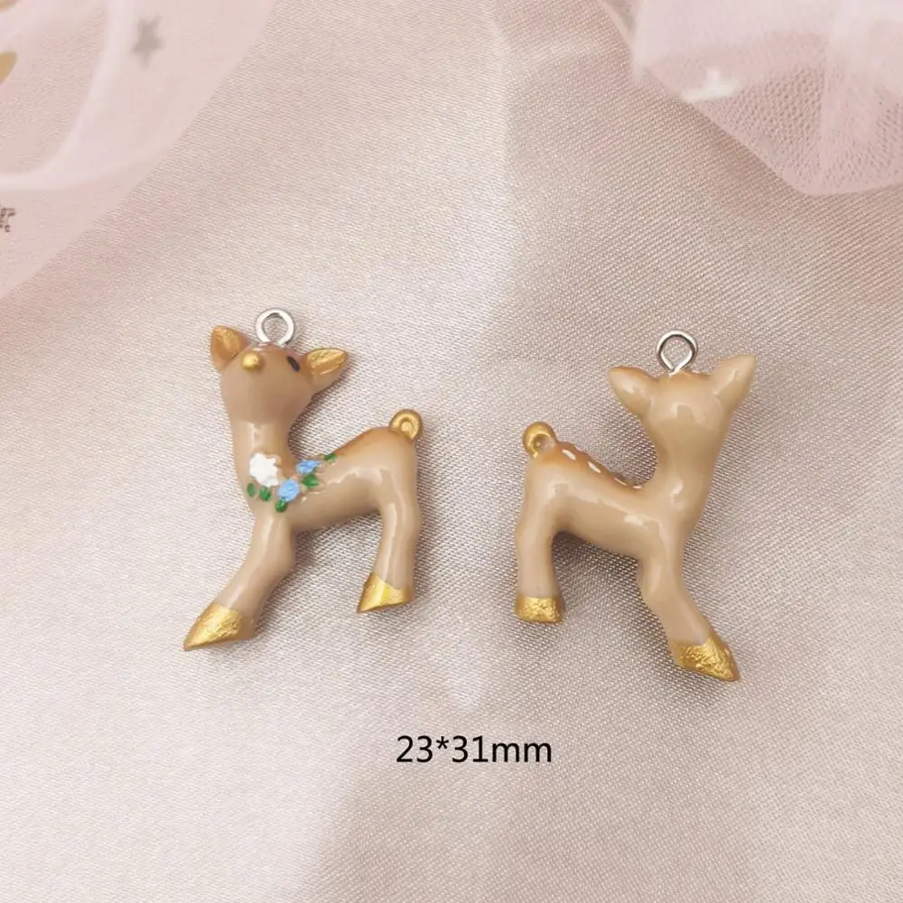 10pcs 3D Elk Deer Resin Charms Pendants Cute Flowers Deer Charm For DIY Jewelry Accessories Earring Keychain Finding Xmas Decor