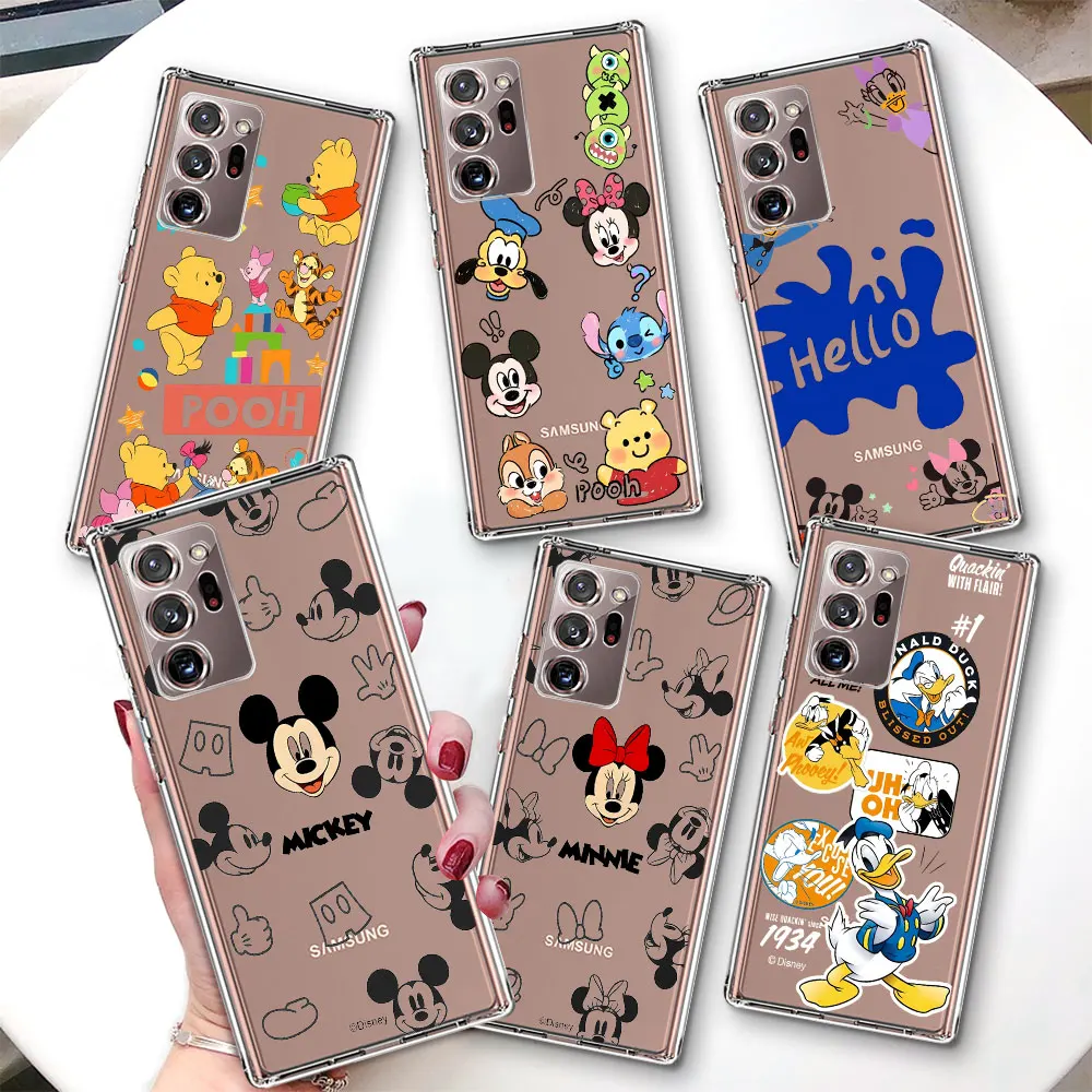 Transparent Case for Samsung Galaxy Note 20 Ultra 5G 10 Plus 8 9 TPU Soft Phone Cover 10 Lite M52 J4 J6 2018 Disney Cute Mickey