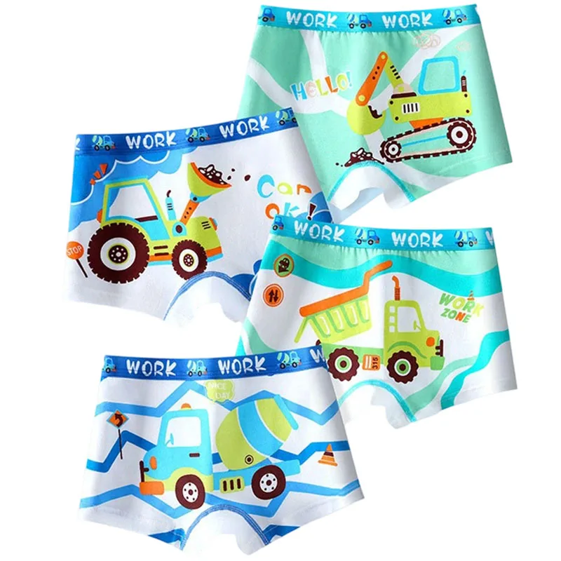 4 Pcs/Lot Boys Cotton Trunks Cartoon Trucks Cars Pattern Boys Boxers Briefs Breathable Children Underwear Shorts Size 3-9T