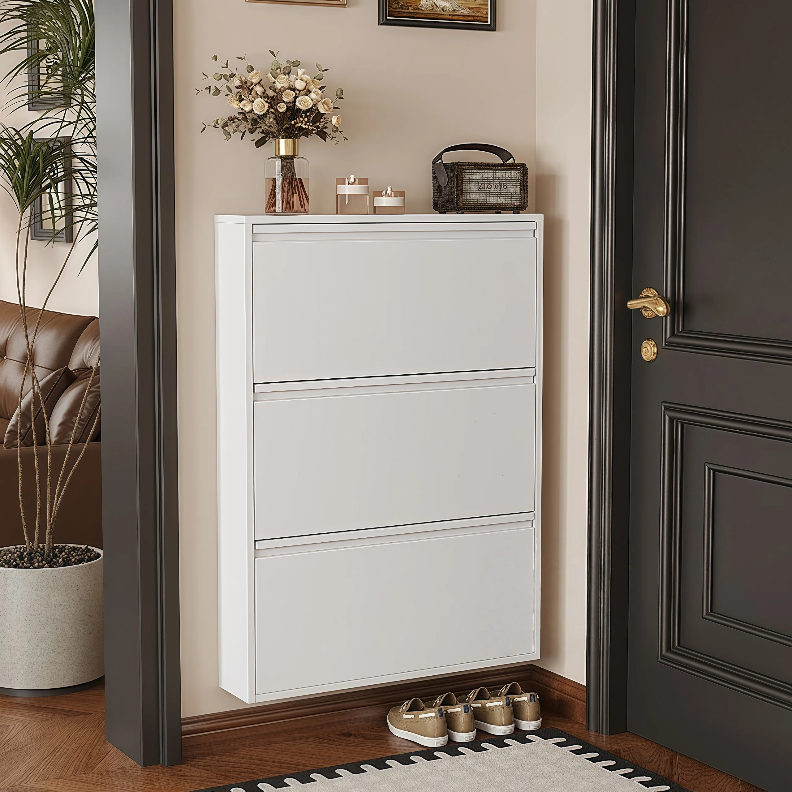 Ultra-thin steel tipping bucket shoe cabinet home door wall hanging small apartment entrance entrance large capacity extremely