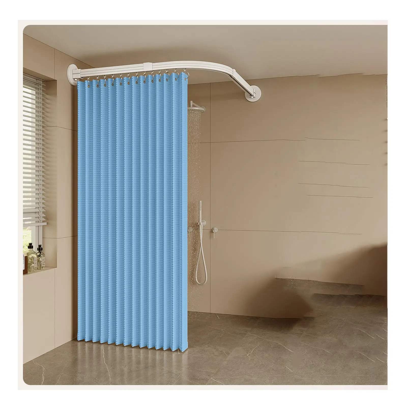 Curved Shower Curtain Rod,Concealed Foldable, Telescopic, Includes Water Guard Curtain; No Drilling Required. Suitable