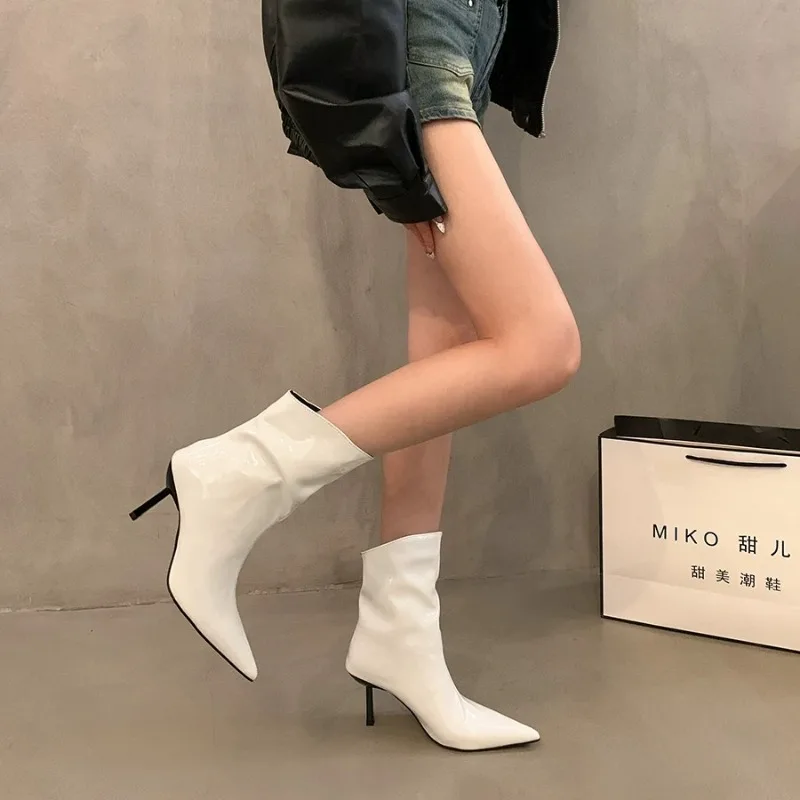 Stivaletti con tacco alto da donna scarpe con tacco a spillo Sexy Designer a punta autunno nuovo 2024 Trend eleganti décolleté in pelle Botas Mujer