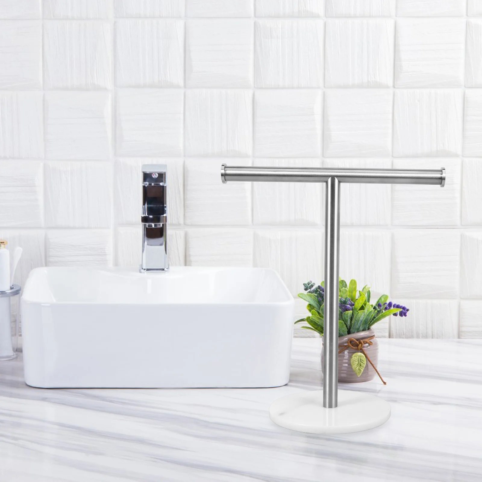 

Towel Holder Bathroom Counter Top Rack for Countertop Hand Stand Silver Holders