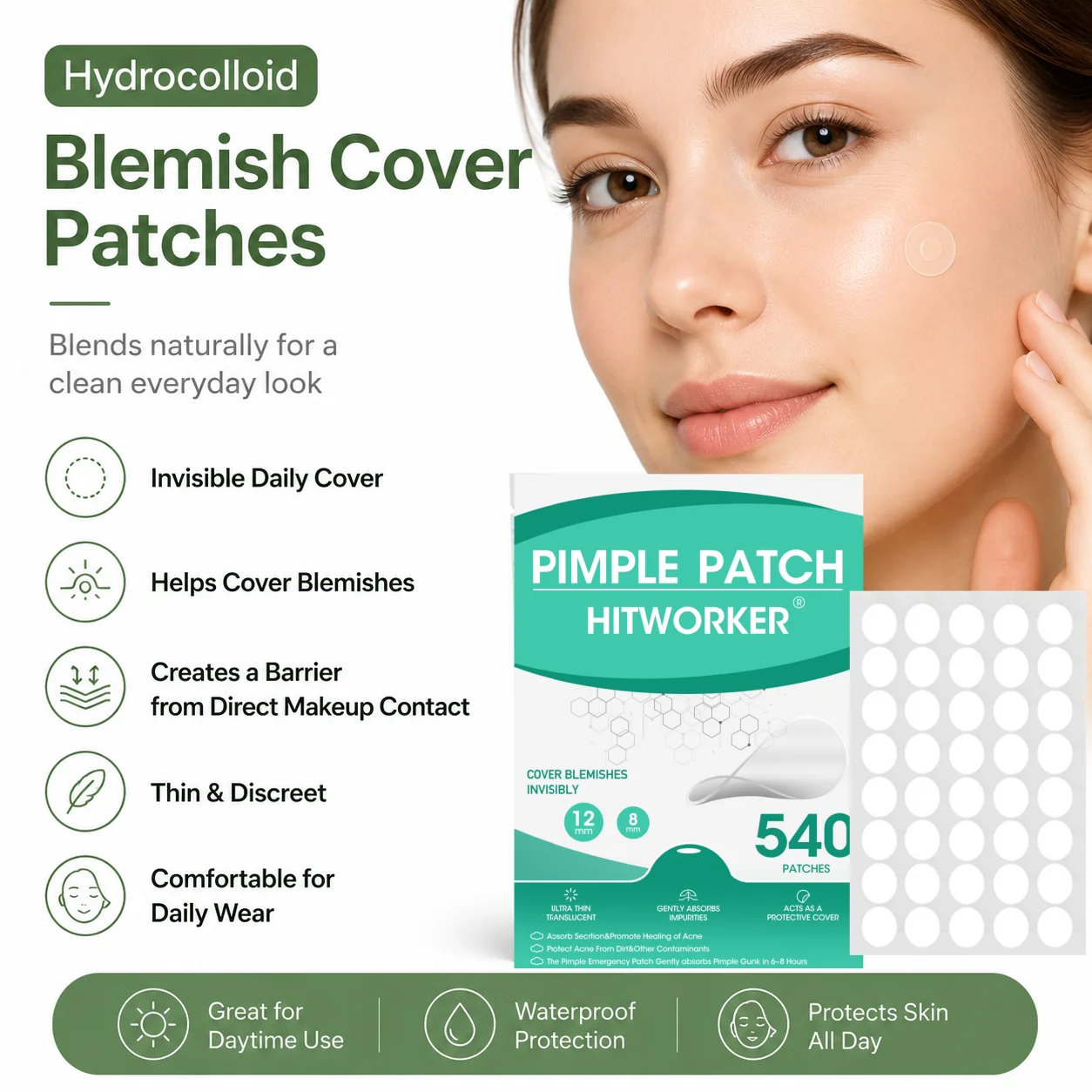Water gel acne patch, invisible day and night, thin edge design, easy to tear and apply, daily facial care patch