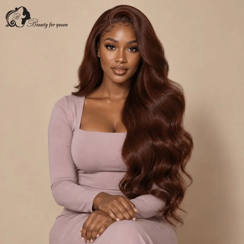 Auburn Brown Body Wave Wig Long Elegant For Lady Heat Friendly Fluffy Luxe Hot Smooth Quality Everyday Bold Natural Baby Hair