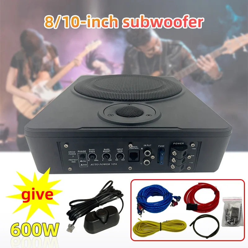 Professional 120W RMS 600W Max Power Ultra-Thin 8/10 Inch Single Coil Aluminum Alloy 4 Ohms 12V Car Audio Subwoofer Amplifier