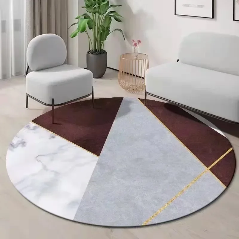 ~O~Geometric Round Rug with Modern Color Block Design – Artistic Accent Mat for Living Room & Mid-Century Bedroom