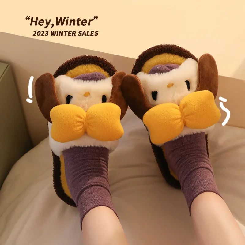 

Cute Fluffy Slippers Women's Autumn and Winter Home Non-slip Indoor Open-toed Cotton Slippers Winter Cartoon Cotton Shoes