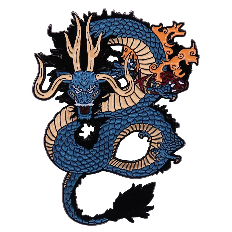 C3746 Blue dragon flying dragon Enamel Pins Custom Brooches Lapel Badges Cool Fantastic Animal Jewelry Gift for Kids Friends