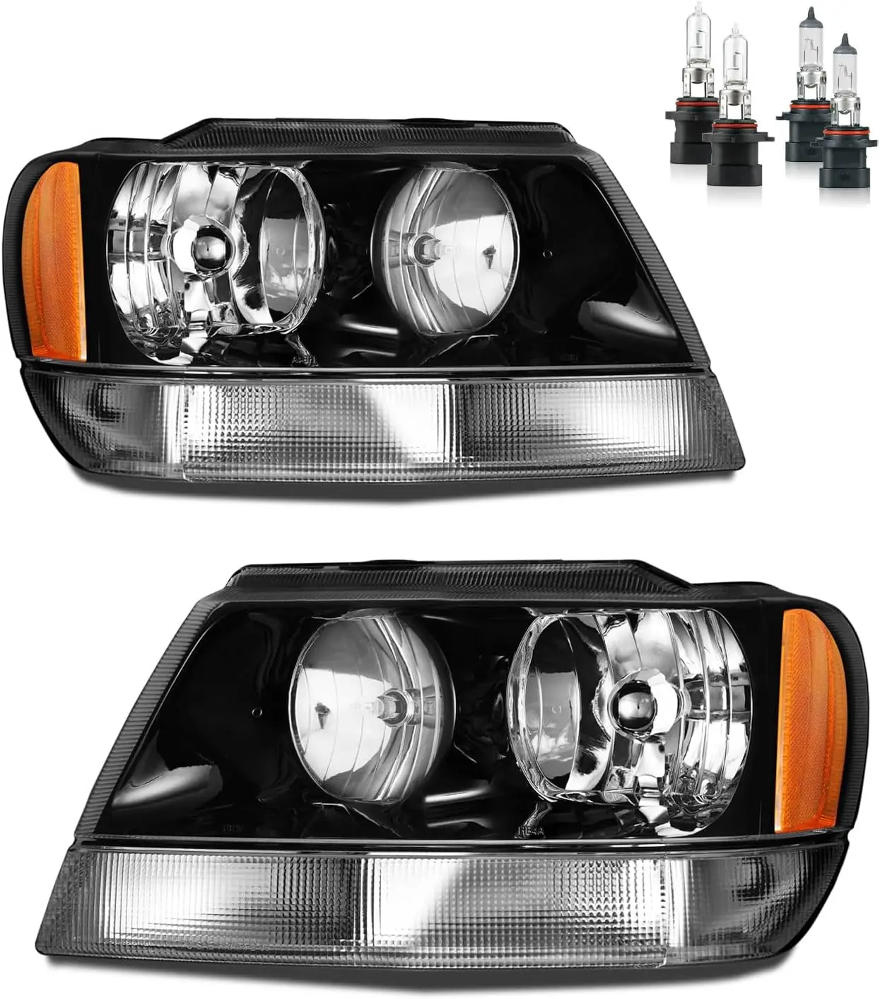 

Фары в сборе для Jeep Grand Cherokee 1999-2004 годов, сменные фары, хромированный корпус, черный отражатель, сторона водителя и пассажира