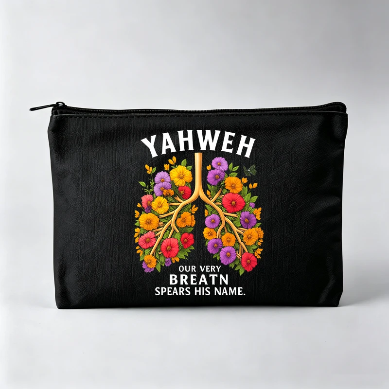 Women's Floral Organ Graphic Makeup Bag with Typography Print, Casual Cosmetic Pouch for Daily Use
