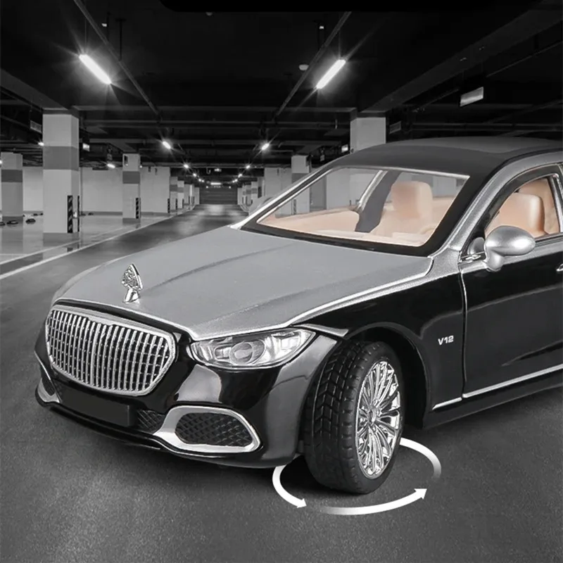 1:24 Alloy Metal Car Model Diecast Metal Toy Vehicles Car Model High Simulation Sound Light for Benz Maybach S680 Children Gift