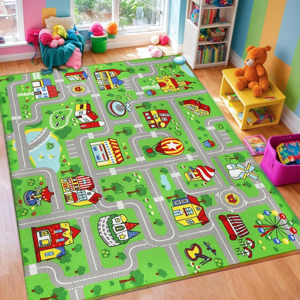Building Carpet Town Track Pattern Rug Cozy Bedroom Room Floor Mat Miniature Village Modern Style Apartment Doormat