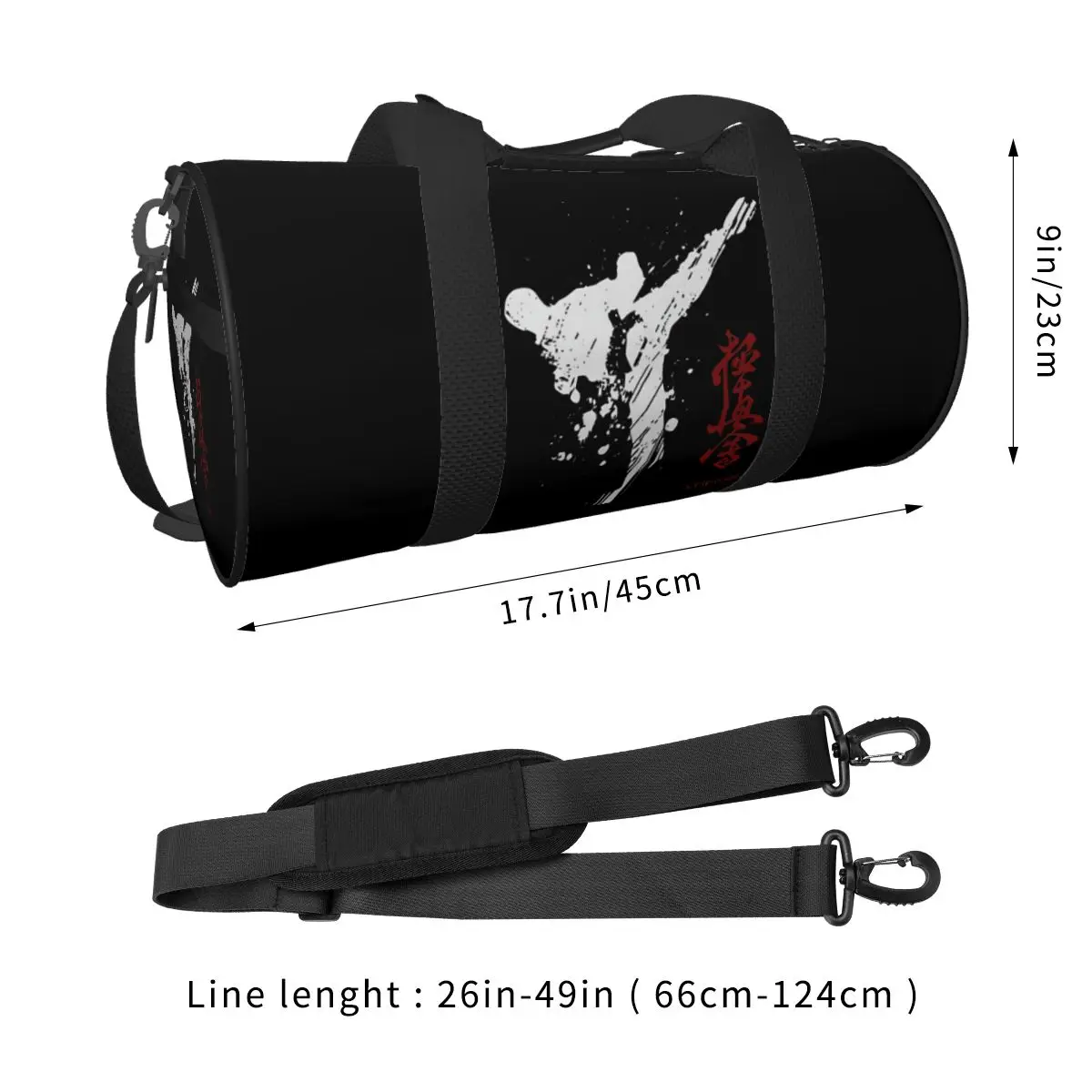 Kyokushin-Karate Gym Bag Portátil, Sacos Esportivos com Sapatos, Design de Natação, Bolsa, Saco Retro de Fitness para Masculino e Feminino