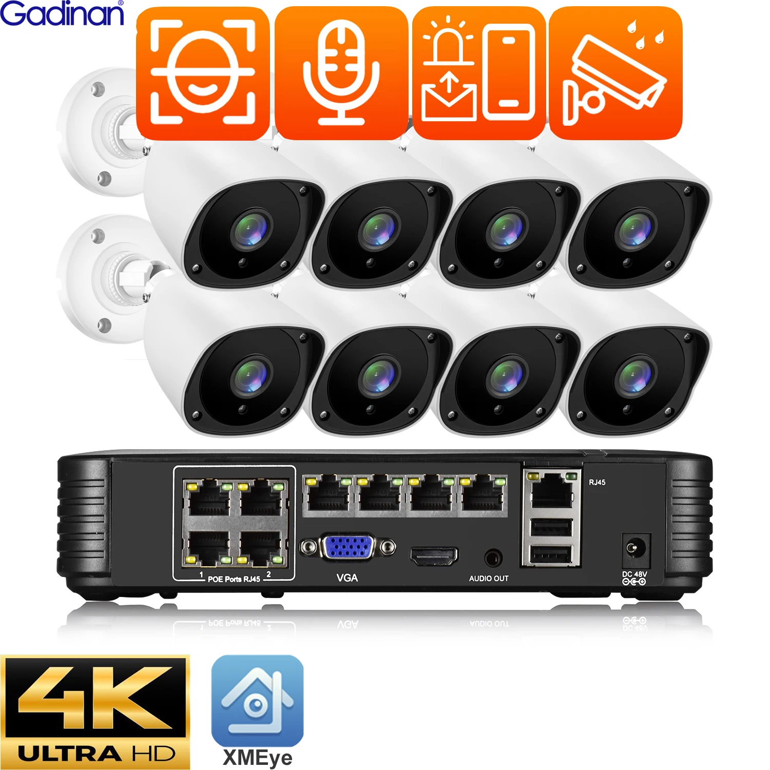 IP camera POE Audio Security Camera H.265+ Outdoor Infrared Waterproof Closed Circuit 8MP Face Detection Monitoring System Kit