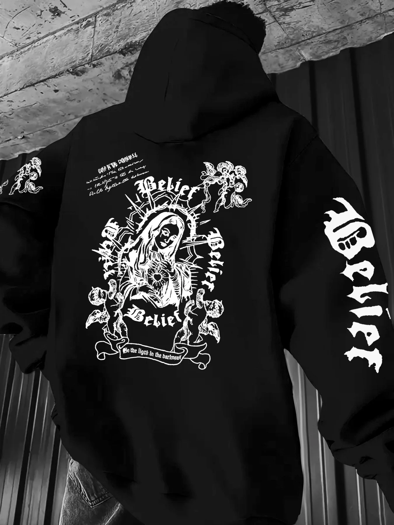 European and American Men's Autumn Fashion Gothic Statue of Liberty Letter Printed Hoodie Outdoor Street Versatile Top