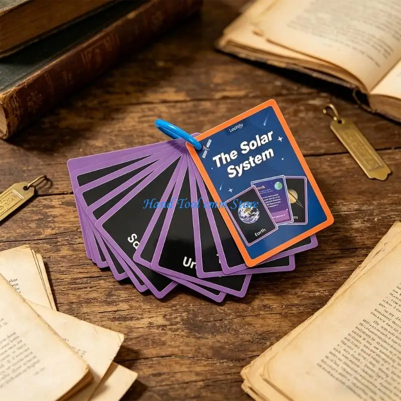 H37F 15Pcs Educational Space Sturdy Flash Cards With English Vocabulary And Planetary Illustrations For Student Learning