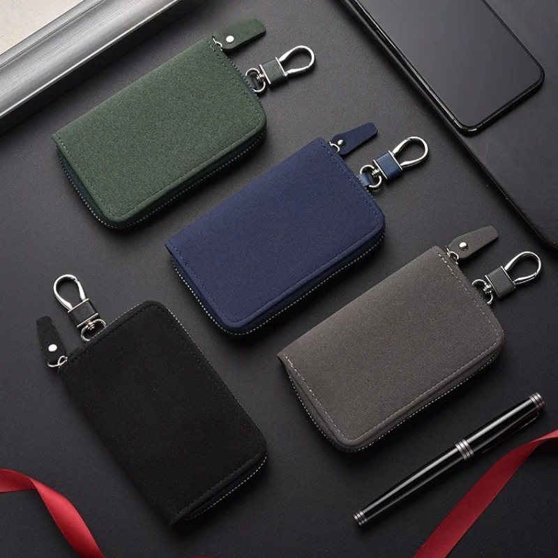 Leather Key Wallet Organizer Pouch for Men Women Large Capacity Car Key Holder Case Mini Card Bag