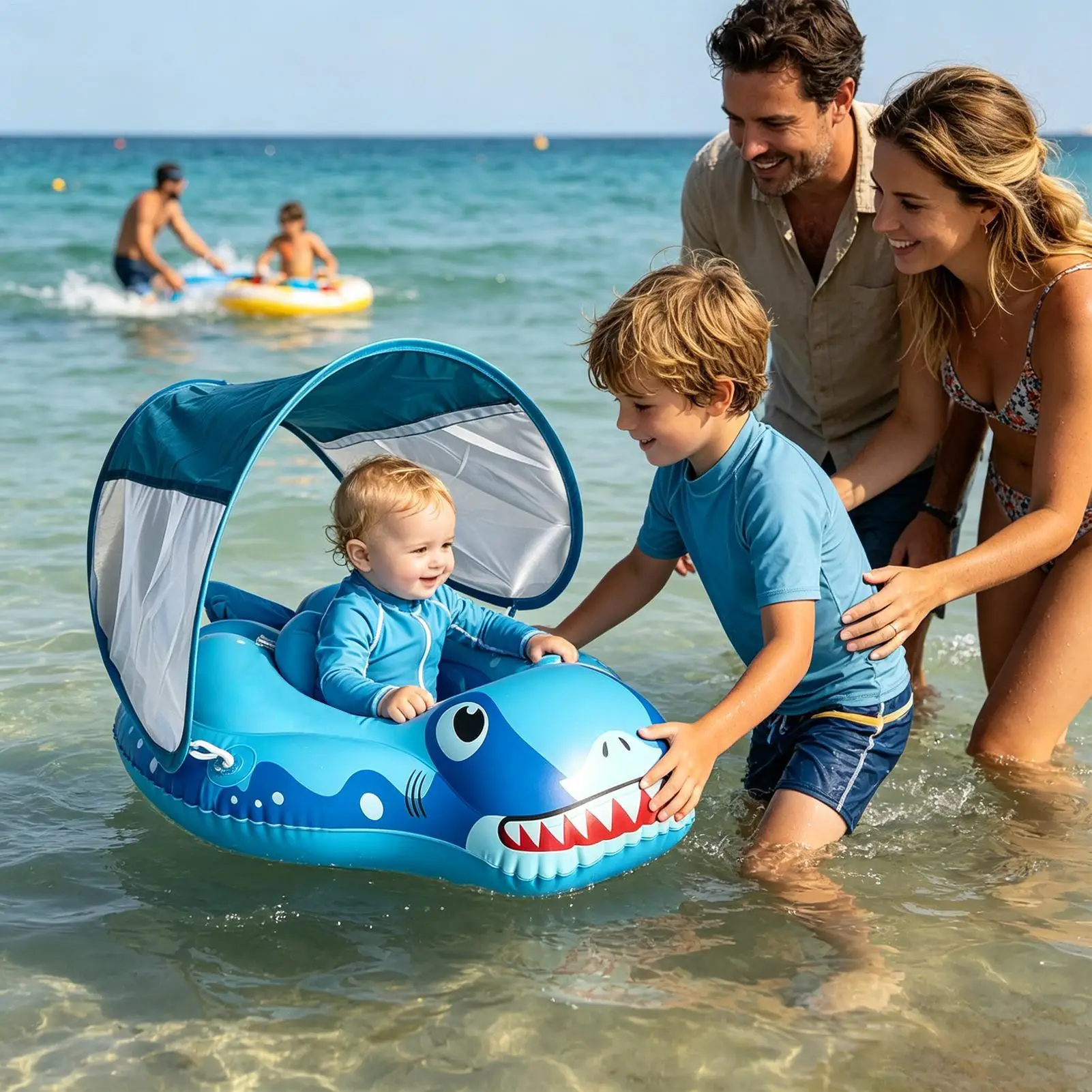 Children's Swim Rings Anti Tip Sunshade Toys Chair with UPF50 Canopy Kids Inner Tubes for Pool for Beach Party Summer Lake River