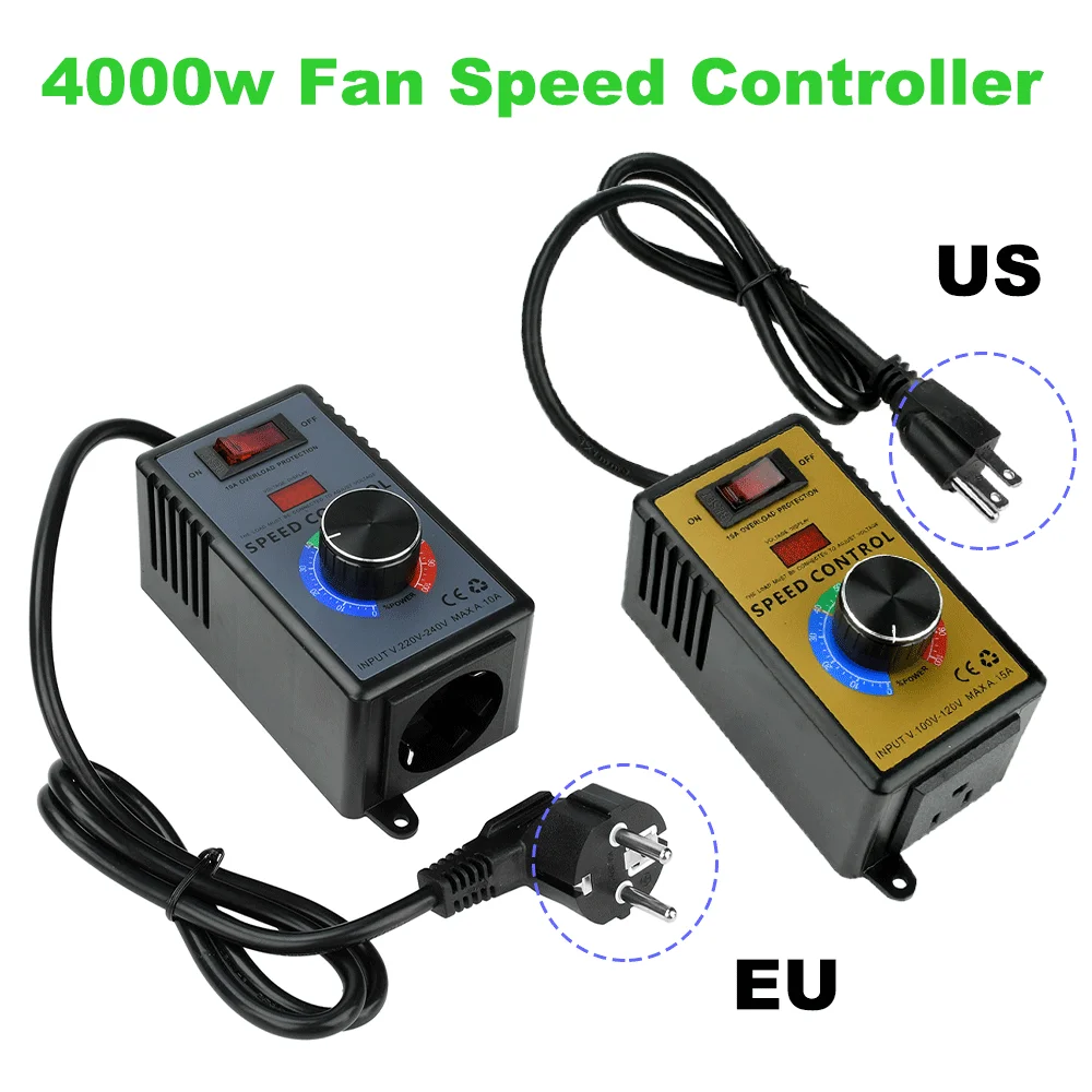 

Регулятор скорости вентилятора переменного тока 220 В, 10 А, 4000 Вт с защитой от перегрузки, универсальный регулятор переменной скорости для домашних промышленных вентиляторов