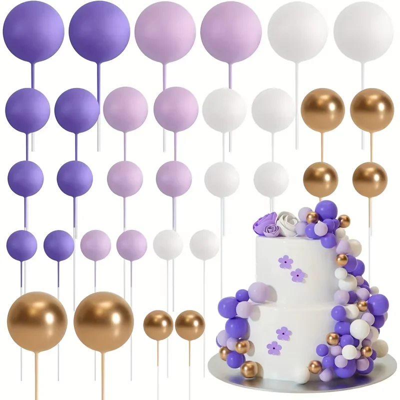 20 Stuks Cake Goud Zilver Bal Gelukkige Verjaardag Cake Topper DIY Cupcake Vlag Bruiloft Kerst Bal Decor Baby Verjaardag Decoratie