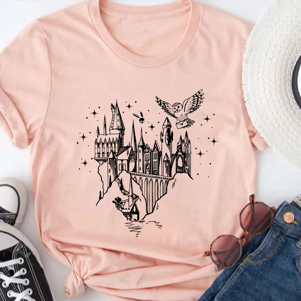 Aesthetic HP Tshirt  Summer Men Women Short Sleeved Shirt Harajuku Castle T Shirt Vintage Wizard Shirts Unisex Magical Top