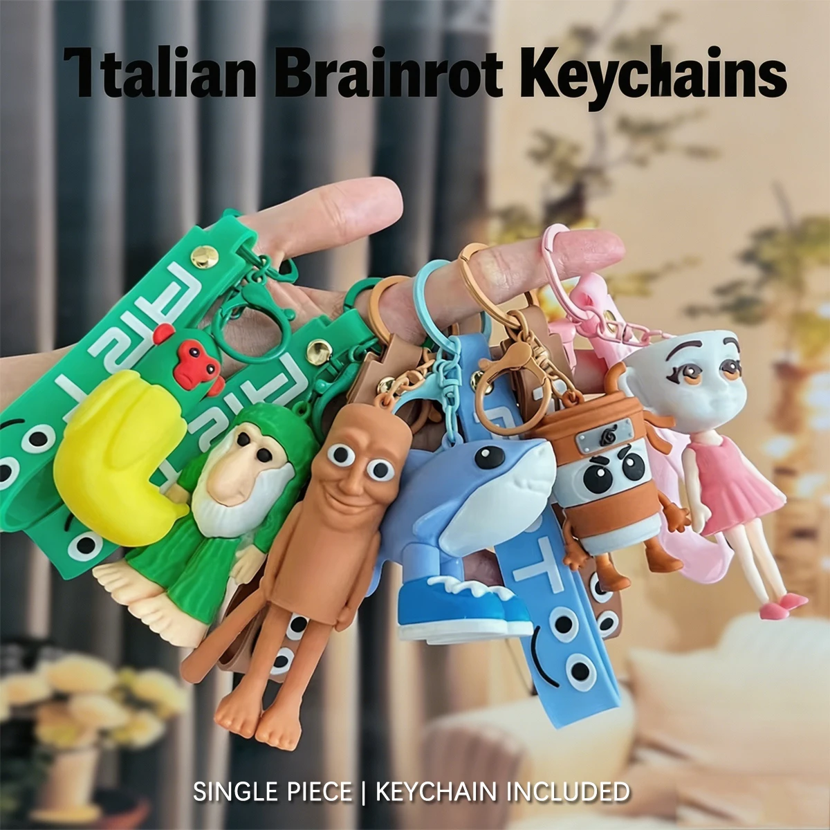 Chaveiro Italiano Brainrot Tungtungtung Bombardino Crocodilo Cappuccino Figura de Tubarão Pingente de Bolsa de Desenho Animado Presente de Aniversário